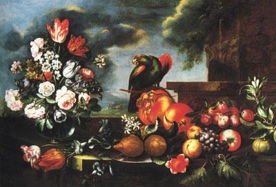 LIGOZZI, Jacopo Fruit and a parrot oil painting image